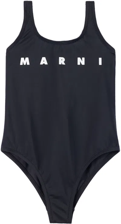 Marni Kids' Logo-print Swimsuit In Black