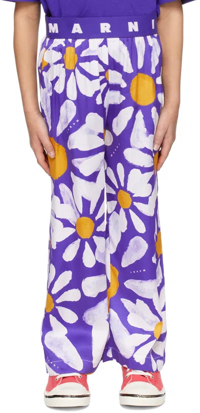Marni Kids Blue Floral Trousers In 0m833