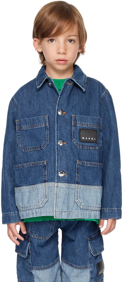 Marni Kids Blue Two-tone Denim Jacket In 0m01