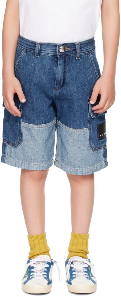 Marni Kids' Patchwork Denim Shorts In Blue