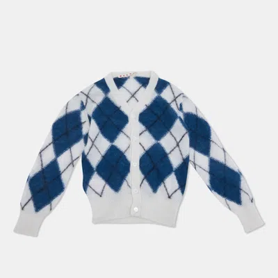 Pre-owned Marni Kids Blue/white Argyle Wool Cardigan 6yrs