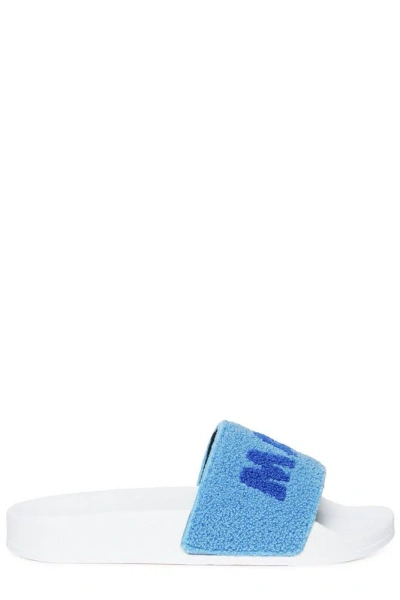 Marni Kids' Branded Terrycloth Slides In Blue