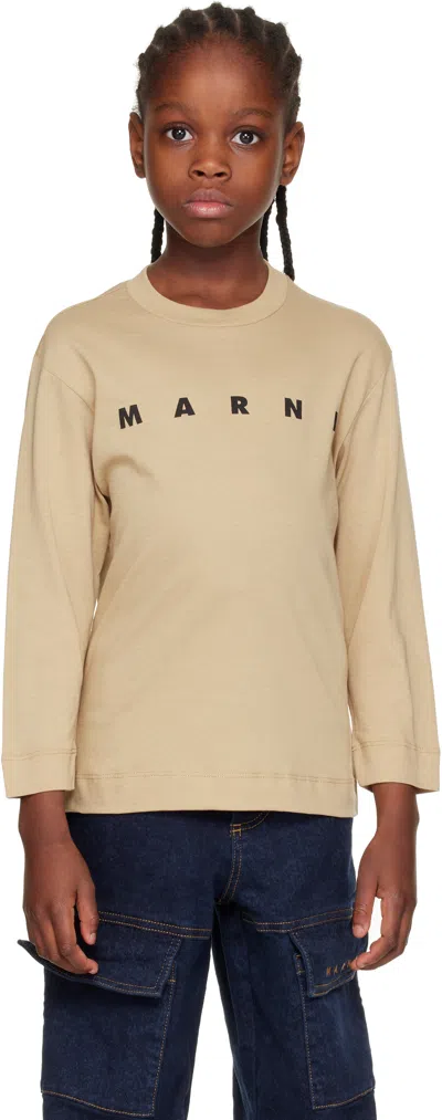 Marni Kids Brown Cotton Logo Long Sleeve T-shirt
