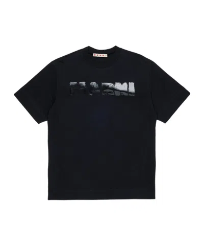 Marni Kids Brushed Logo T-shirt In Black
