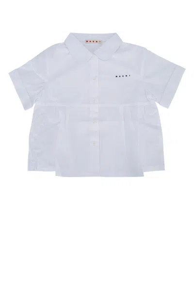 Marni Kids Collared Cotton Shirt In White