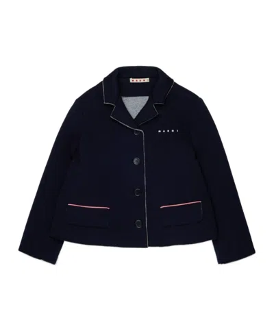 Marni Kids Contrast Trim Logo Blazer In Blue