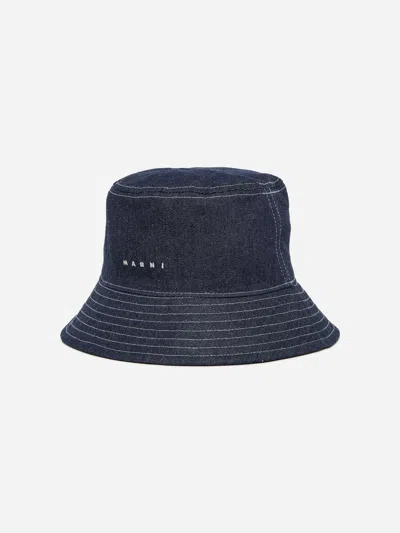 Marni Kids Denim Logo Bucket Hat In Blue