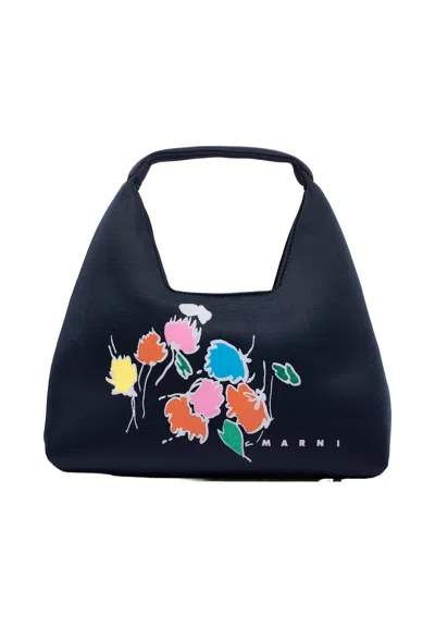 Marni Kids Diamond Printed Shoulder Bag In Blue