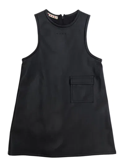 Marni Kids Eco-leather Logo Mini Dress For Baby Girl In Black