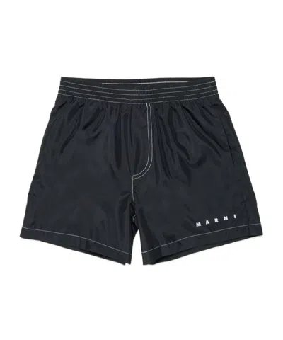 Marni Kids Elastic Waist Swim Shorts In Brown