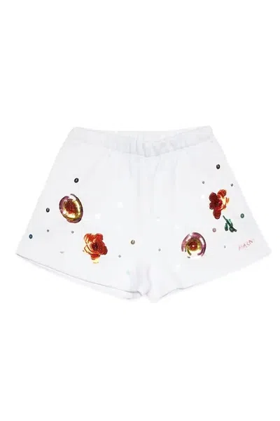 Marni Kids Embroidered Flower Shorts In White