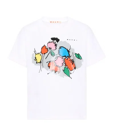 Marni Kids Floral Print T-shirt In White
