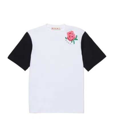Marni Kids Floral Printed Crewneck T-shirt In White