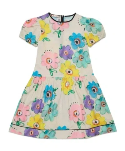 Marni Kids Floral Printed Short-sleeved Dress In Multi