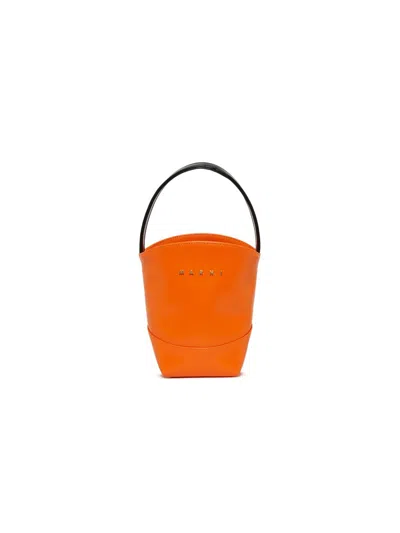 Marni Kids Flower Basket Top Handle Shoulder Bag In Orange