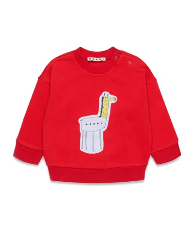 Marni Kids Giraffe Printed Crewneck Sweatshirt In Red