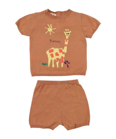 Marni Kids Giraffe-motif Short Set In Nude
