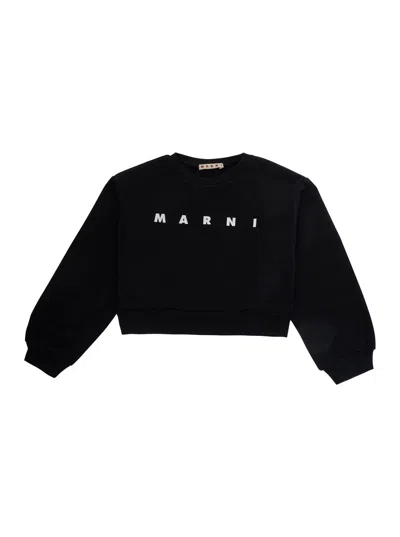 Marni Kids Girls Cotton Crewneck Sweatshirt With Front Logo Lettering In Black