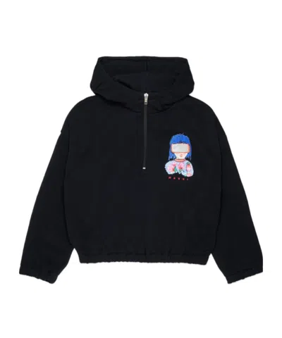 Marni Kids Graphic Half-zip Hoodie In Multi