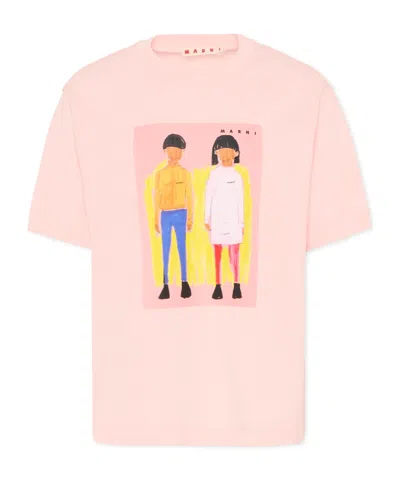 Marni Kids Graphic Printed Crewneck T-shirt In Pink