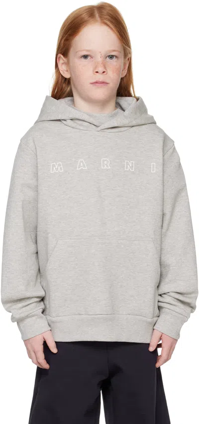 Marni Kids Gray Logo Hoodie In 0m903