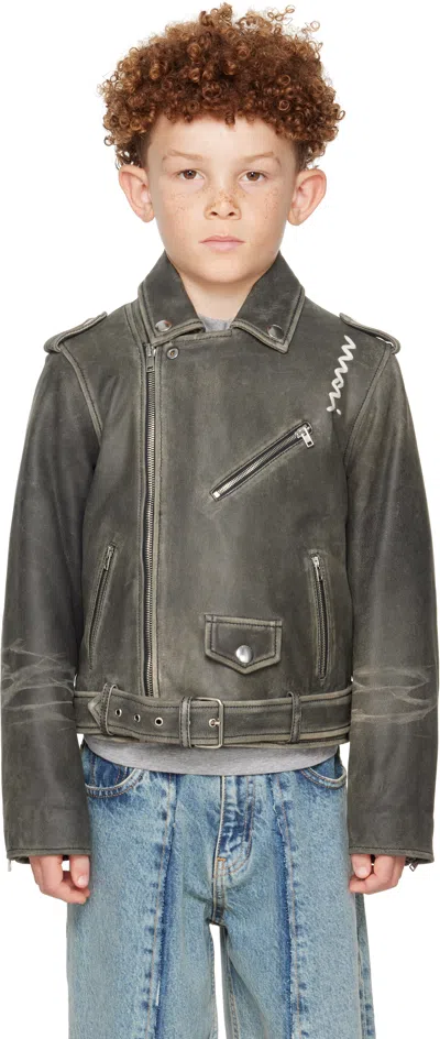 Marni Kids Gray '' Symbol Leather Jacket In Black