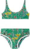 Marni Kids Green Carioca Print Bikini In 0m535