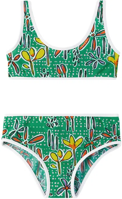 Marni Kids Green Carioca Print Bikini In Multi