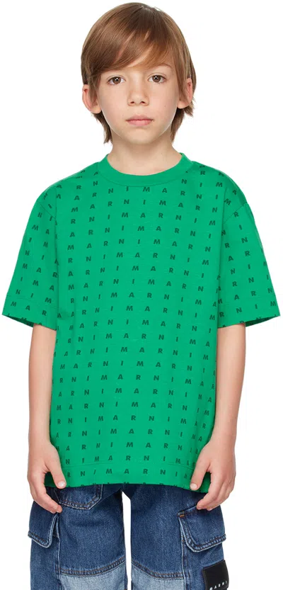 Marni Kids Green Crewneck T-shirt In 0m535