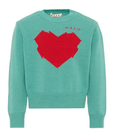 Marni Kids Intarsia Heart Knitted Sweater In Multi
