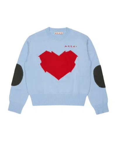 Marni Babies'  Kids Intarsia Heart Knitted Sweater In Blue