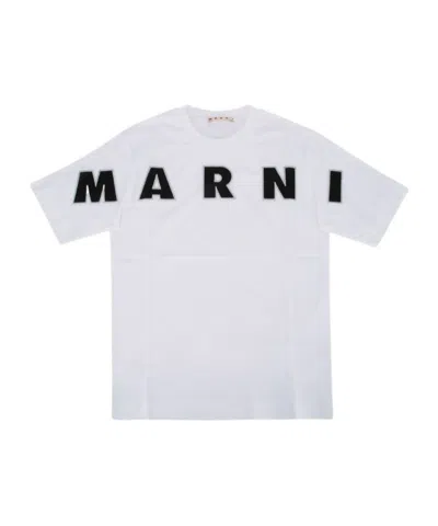 Marni Kids Logo Embroidered Crewneck T-shirt In White