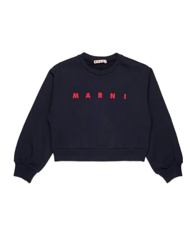 Marni Kids Logo Crewneck Sweatshirt In Blue