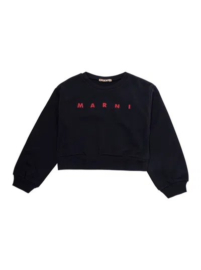 Marni Kids Logo Crewneck Sweatshirt In Cotton For Baby Girl In Blue