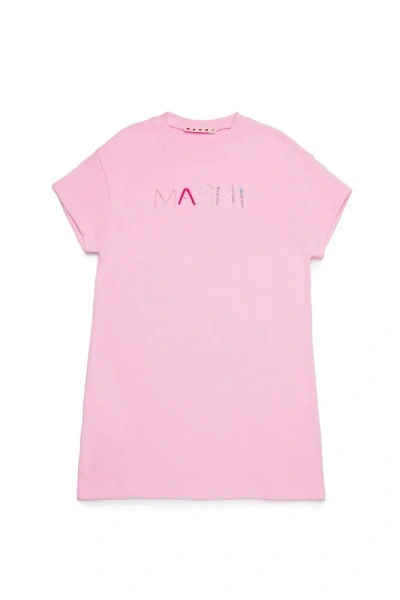 Marni Kids Logo Embellished Crewneck Dress In Pink