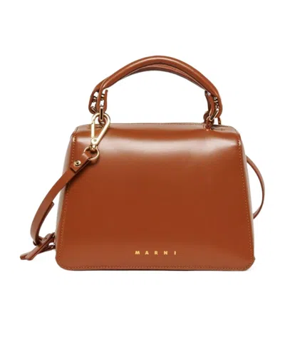 Marni Kids Logo Embossed School Bag In Brown