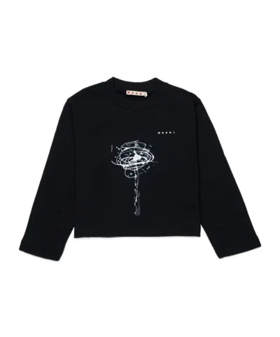 Marni Kids Logo Embroidered Crewneck Sweatshirt In Black