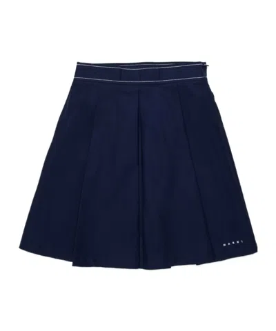Marni Kids Logo Embroidered Pleated Skirt In Blue