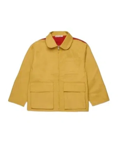 Marni Kids Logo Embroidered Two-tone Zipped Jacket In Yellow