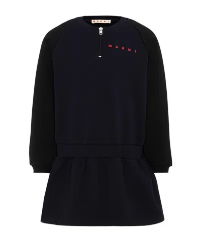 Marni Kids Logo Half-zip Dress In Blue