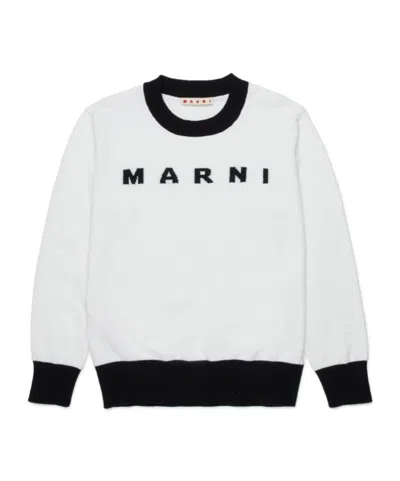 Marni Kids Logo Intarsia-knit Jumper In White