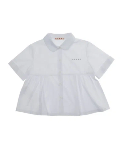 Marni Kids Logo Peter Pan Collar Top In White