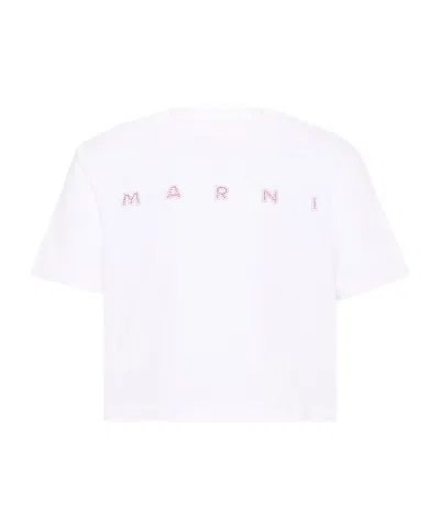 Marni Kids Logo Print T-shirt In White