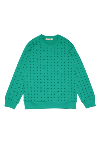 Marni Kids Logo Printed Crewneck Sweatshirt In Green