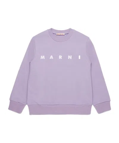 Marni Kids Logo Printed Crewneck Sweatshirt In Purple