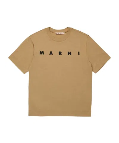 Marni Kids Logo-printed Crewneck T-shirt In Brown