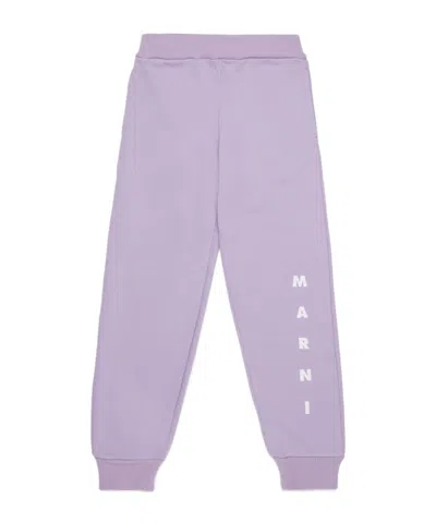 Marni Kids Logo-printed Fleece Jogger Pants In Burgundy