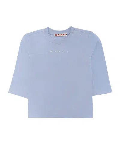 Marni Kids Logo Printed Jersey T-shirt In Blue