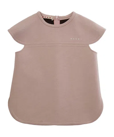 Marni Kids Logo Printed Round Neck Blouse In Pink