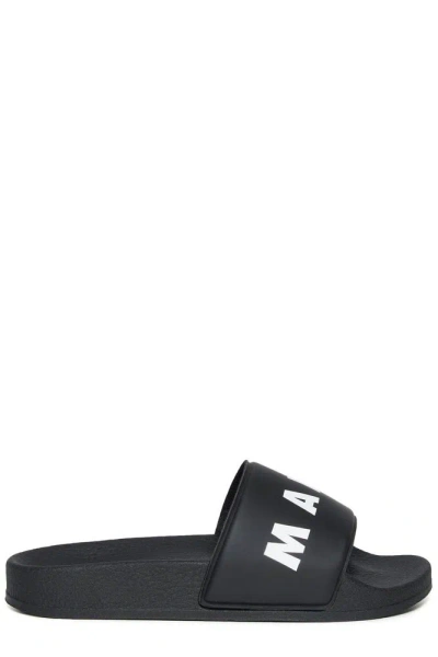 Marni Kids' Logo-print Flat Slides In Black